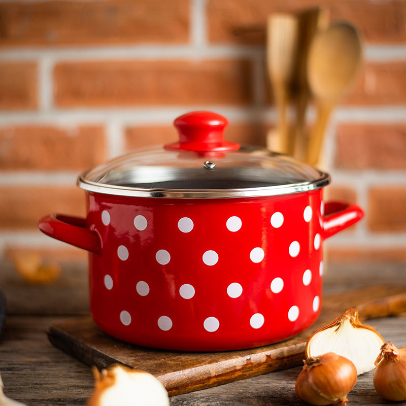 Каструля 3л зі скляною кришкою Горох на червоному 2086 Metalac 368888