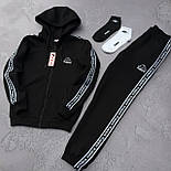 Спортивний костюм чоловічий зимовий Kappa з лампасом каппа на флісі осінь-зима теплий чорний. Живе фото, фото 3