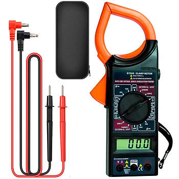 Цифровий мультиметр з кліщами 1000В, 200Ом + Термопара, від батарейок, DT 266FT / Кліщі для вимірювання струму