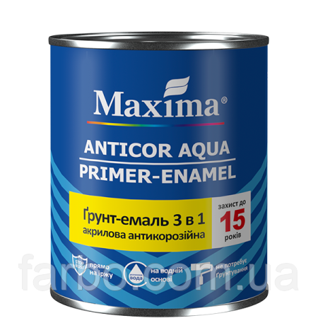 Ґрунт-емаль акрилова 3 в 1 Anticor Aqua Maxima Біла глянцева 0.9 кг - адгезійна ґрунтовка, захист від корозії та фінішна емаль, фото 1