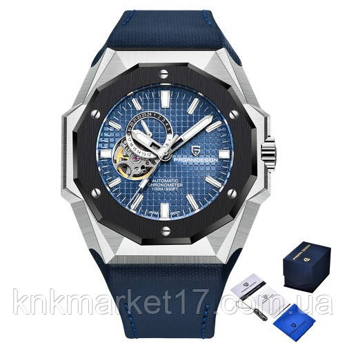 Механічний з автопідзаводом водонепроникний (10ATM) годинник Pagani Design PD-YN010 Silver-Blue, фото 1