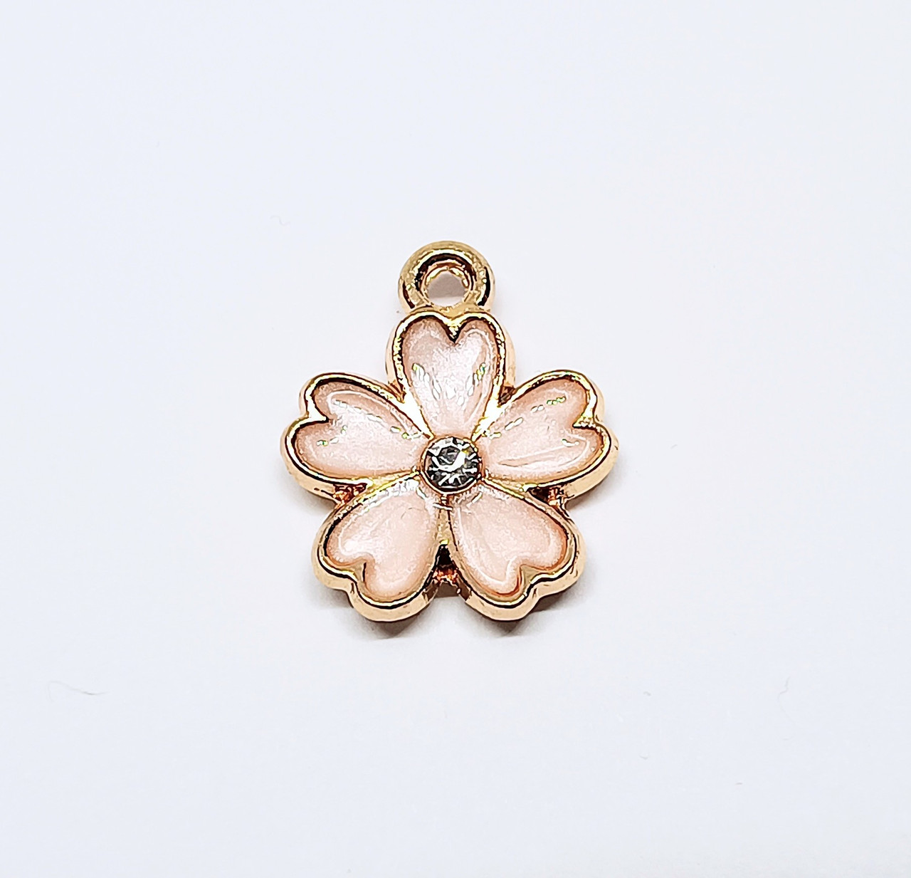 Підвіски металеві Finding Кулон квітка страз Натуральне золото рожева емаль 14 мм x 17 мм х 3 мм