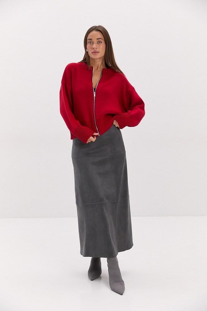 Жіночий червоний кардиган на замку, фото 1