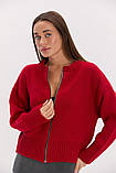 Жіночий червоний кардиган на замку, фото 3