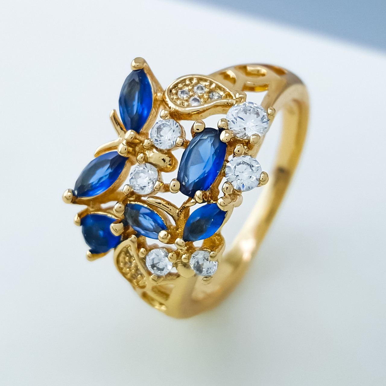 Кільце Два Метелики з синім цирконієм; p.17; р.18; позолота Xuping 18К, фото 1