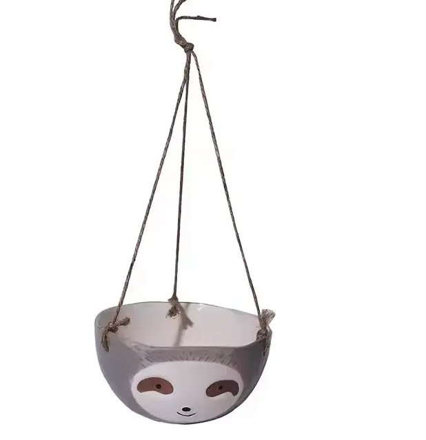 Підвісний керамічний горщик кашпо у вигляді Ленівця (Сірий), фото 1