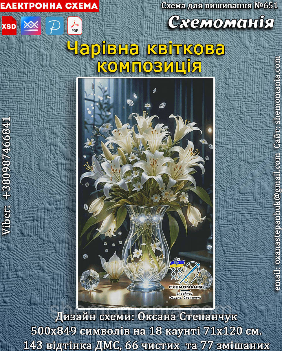 (Електронна)Схема для вишивання хрестиком або петитом: "Чарівна квіткова композиція"