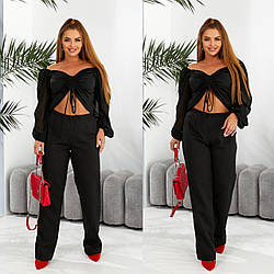 Блуза з завязками яка трансформується в топ у чорному кольорі