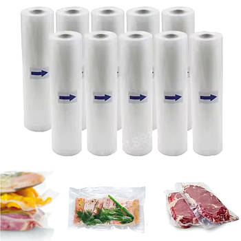 Комплект 10шт Вакуумні пакети для їжі 5 м х 20 см / Вакуумні пакети для вакууматора