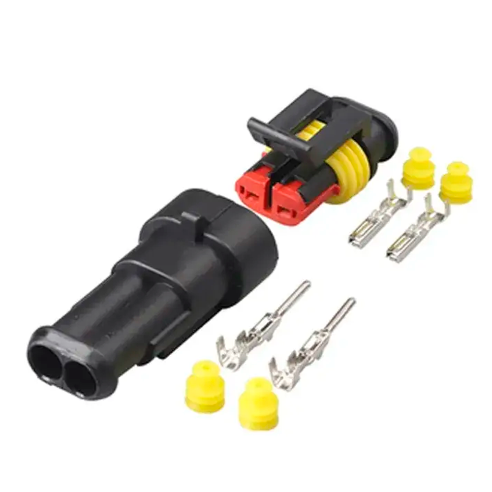 Роз'єм автомобільний електричний герметичний 2 pin - 2 пін, комплект штекер - гніздо, фото 1