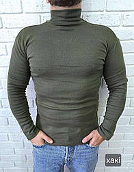 Чоловічий теплий гольф під горло кольору хакі на байці