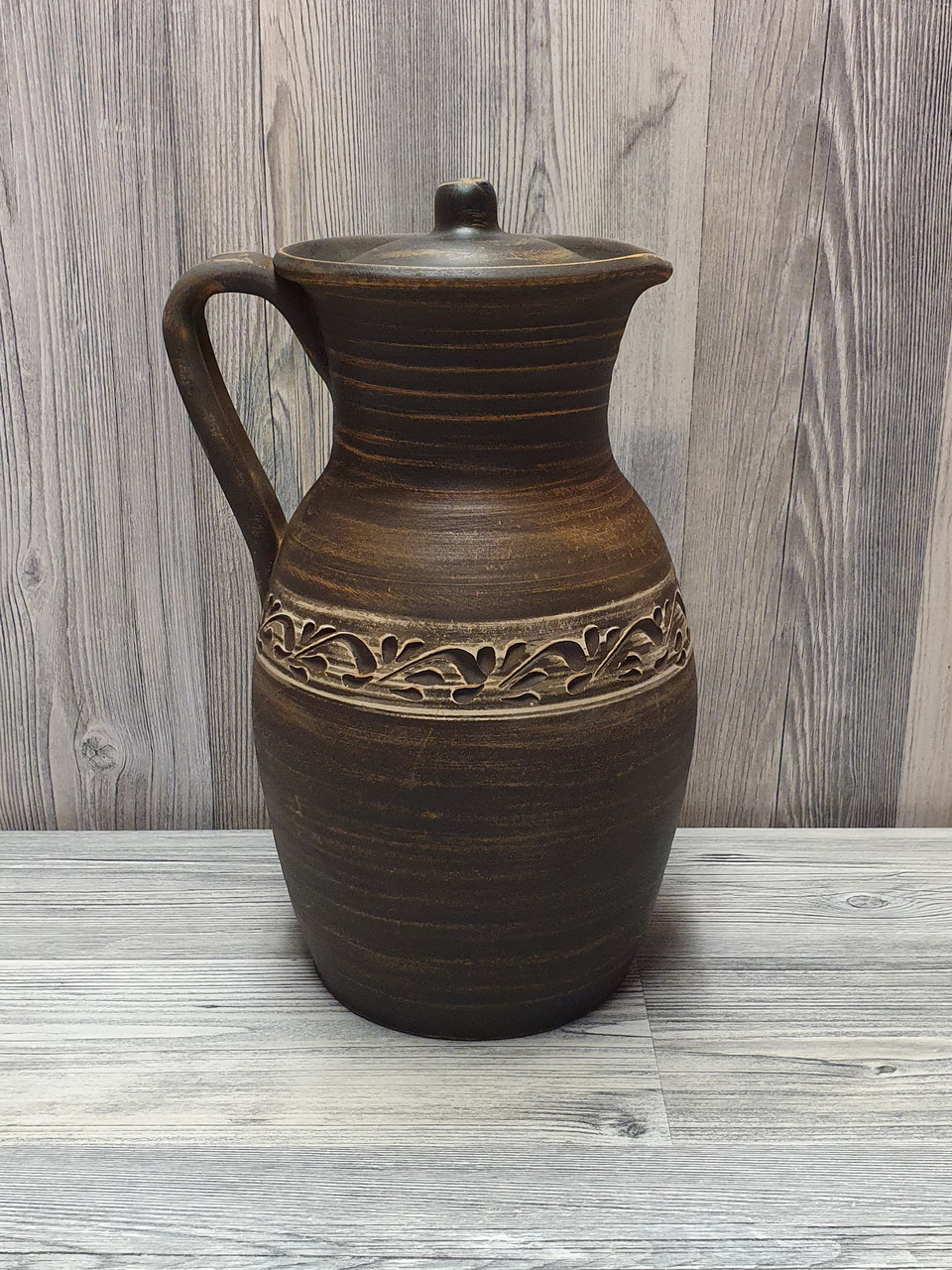 Глечик глиняний з ручкою і кришкою, з червоної глини, 2.5 л