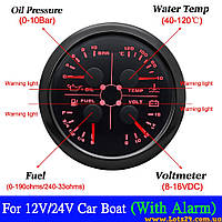 Автомобільний датчик рівень палива тиск масла температура води вольтметр 12V 24V червона підсвітка 12в 24в МТЗ