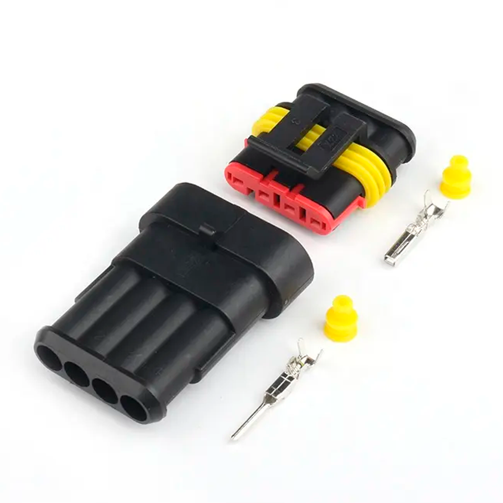 Роз'єм автомобільний електричний герметичний 4 pin - 4 пін, комплект штекер - гніздо, фото 1