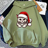 Жіноче тепле худі з новорічним котиком, фото 5