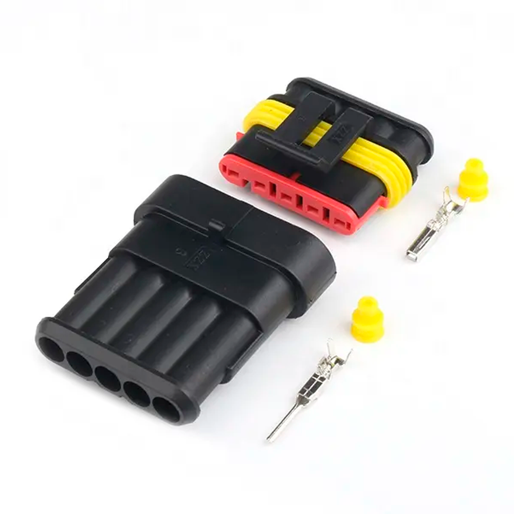 Роз'єм автомобільний електричний герметичний 5 pin - 5пін, комплект мама - тато, фото 1