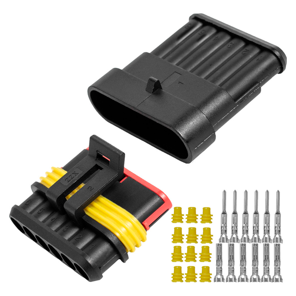 Роз'єм автомобільний електричний герметичний 6 pin - 6 пін, комплект штекер - гніздо, фото 1