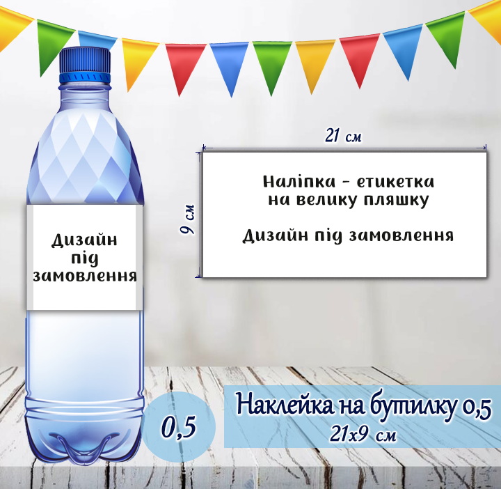 Індивідуальна наклейка на велику пляшку. Дизайн під замовлення (21х9см)