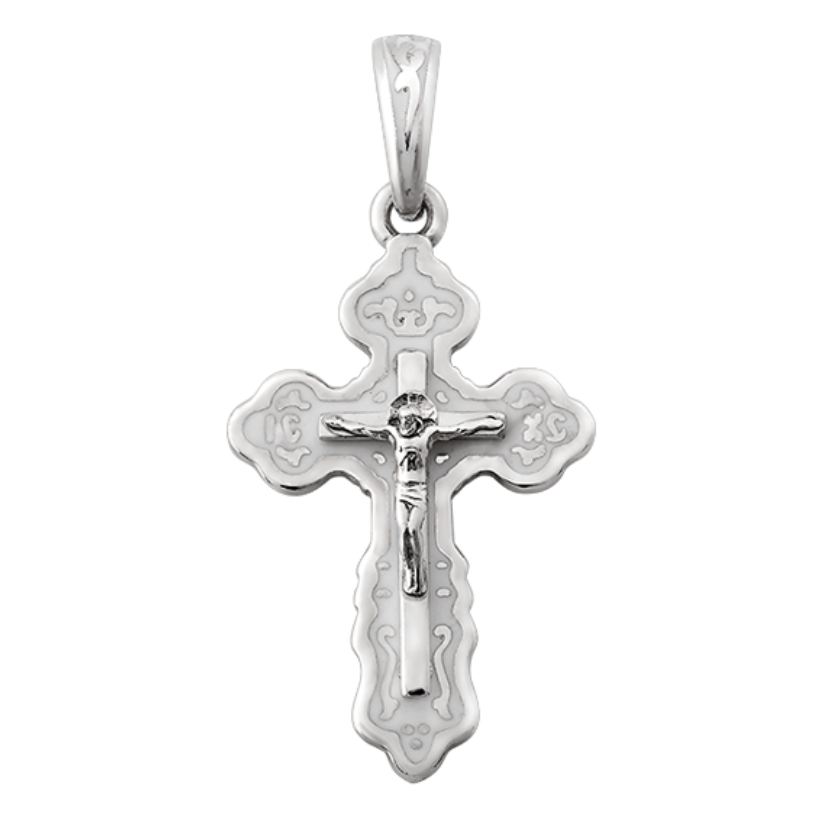 Хрестик срібний з емаллю і розп'яттям посередині LOVE-SHOP