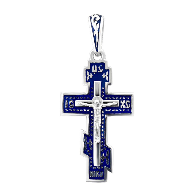 Хрестик срібний з емаллю і розп'яттям посередині LOVE-SHOP