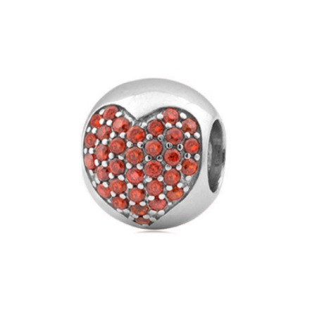 Підвіс срібна куля з червоним камінням у формі серця LOVE-SHOP