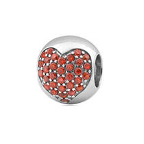 Підвіс срібна куля з червоним камінням у формі серця LOVE-SHOP