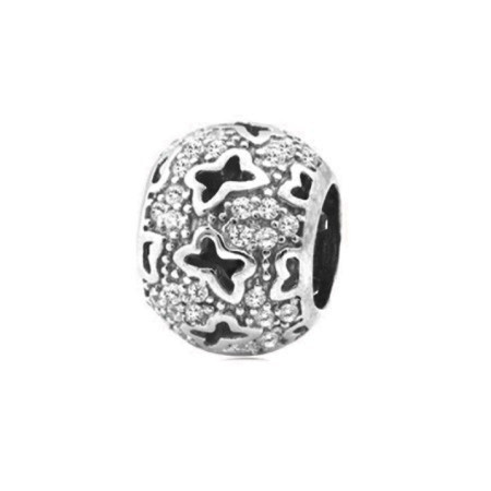 Підвіс срібна куля з білими каменями та метеликами LOVE-SHOP