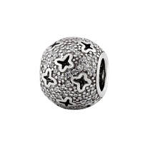 Підвіс срібна куля з білими фіанітами та метеликами LOVE-SHOP