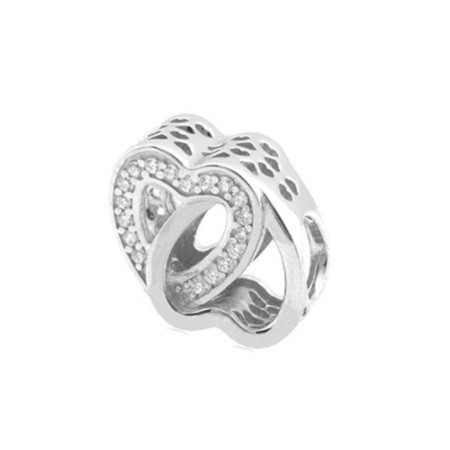 Підвіс срібний два серця з камінням на браслет LOVE-SHOP