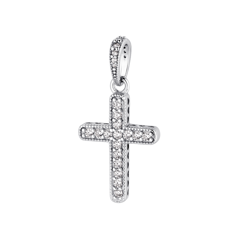 Срібний православний хрестик з фіанітами, кулон хрестик, елегантна підвіска хрестик