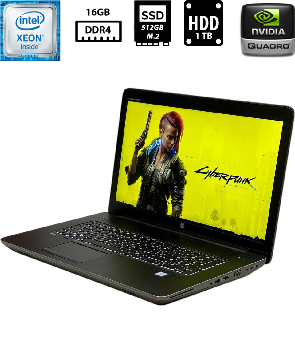 Ноутбук HP ZBook 17 G3/17.3” IPS 1920x1080/Xeon E3-1535M v5 2.90GHz/16GB DDR4/SSD 512GB M.2+HDD 1TB/NVIDIA Quadro M4000M 4GB Б/В