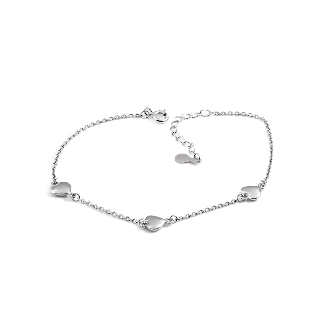 Срібний браслет з трьома сердечками, жіночий аксесуар, стильний браслет з шармами