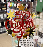 Топпер дзеркальний напис Merry Christmas червоно-золотий, 1 шт 34041, фото 3