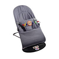Дитячий шезлонг-гойдалка SBTальня BABY Balance Soft A1 з дугою з іграшками темно-сірий/бавовна (BBT-05-00)
