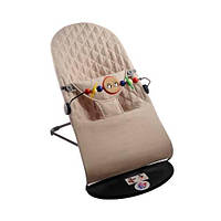 Дитячий шезлонг-гойдалка SBTальня BABY Balance Soft A1 з дугою з іграшками бежевий картатий/бавовна (BBT-12-00)