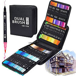 Набір акварельних двосторонніх скетч-маркерів для малювання Color brush 100 штук у сумці