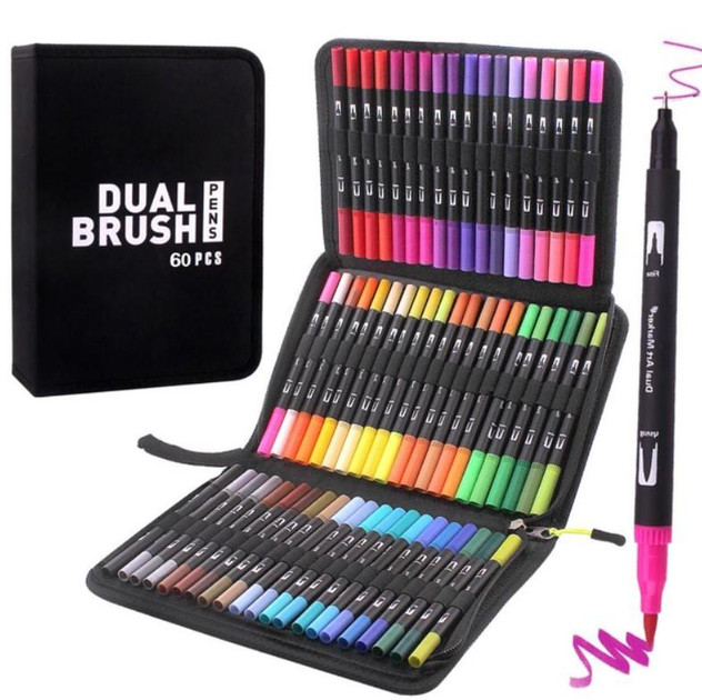 Набір акварельних двосторонніх скетч-маркерів для малювання Color brush 60 штук у сумці
