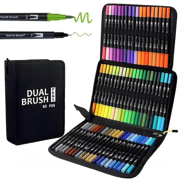 Набір акварельних двосторонніх скетч-маркерів для малювання Color brush 80 штук у сумці