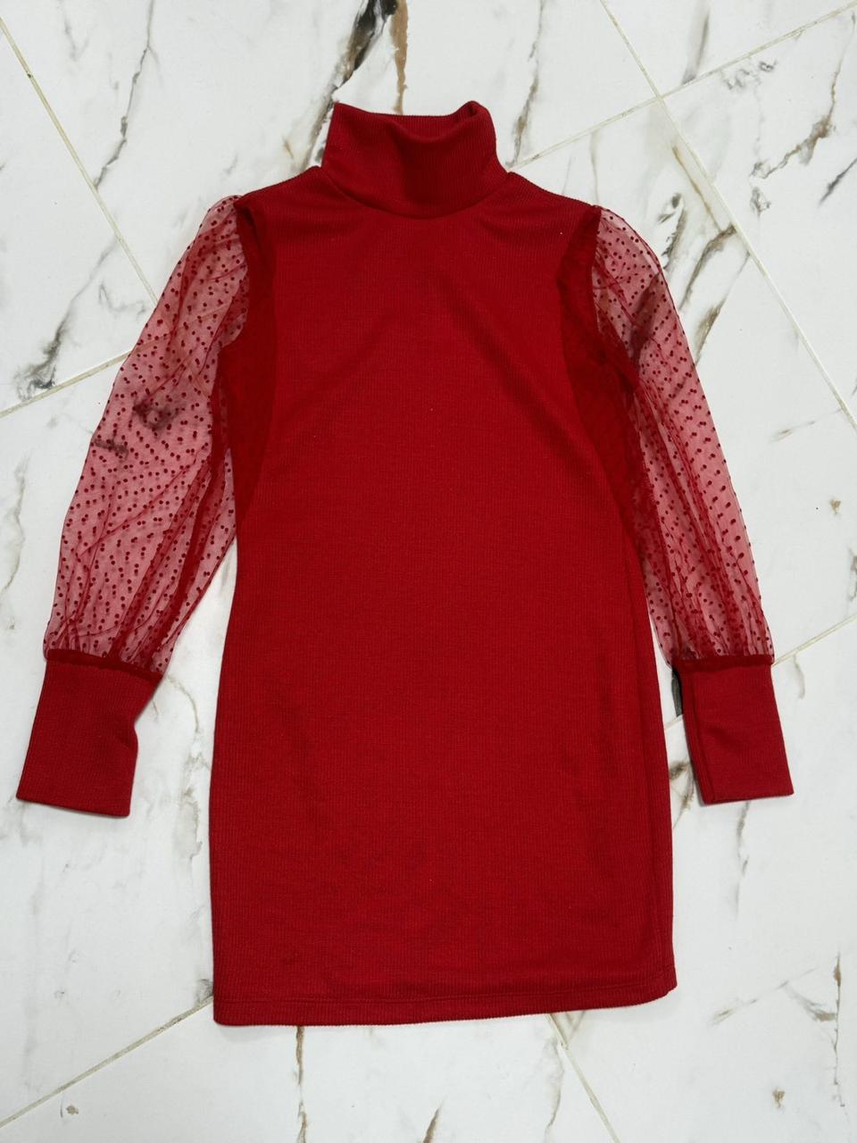 Плаття на дівчинку з довгими фатиновими рукавами, р. 140-158, червоний