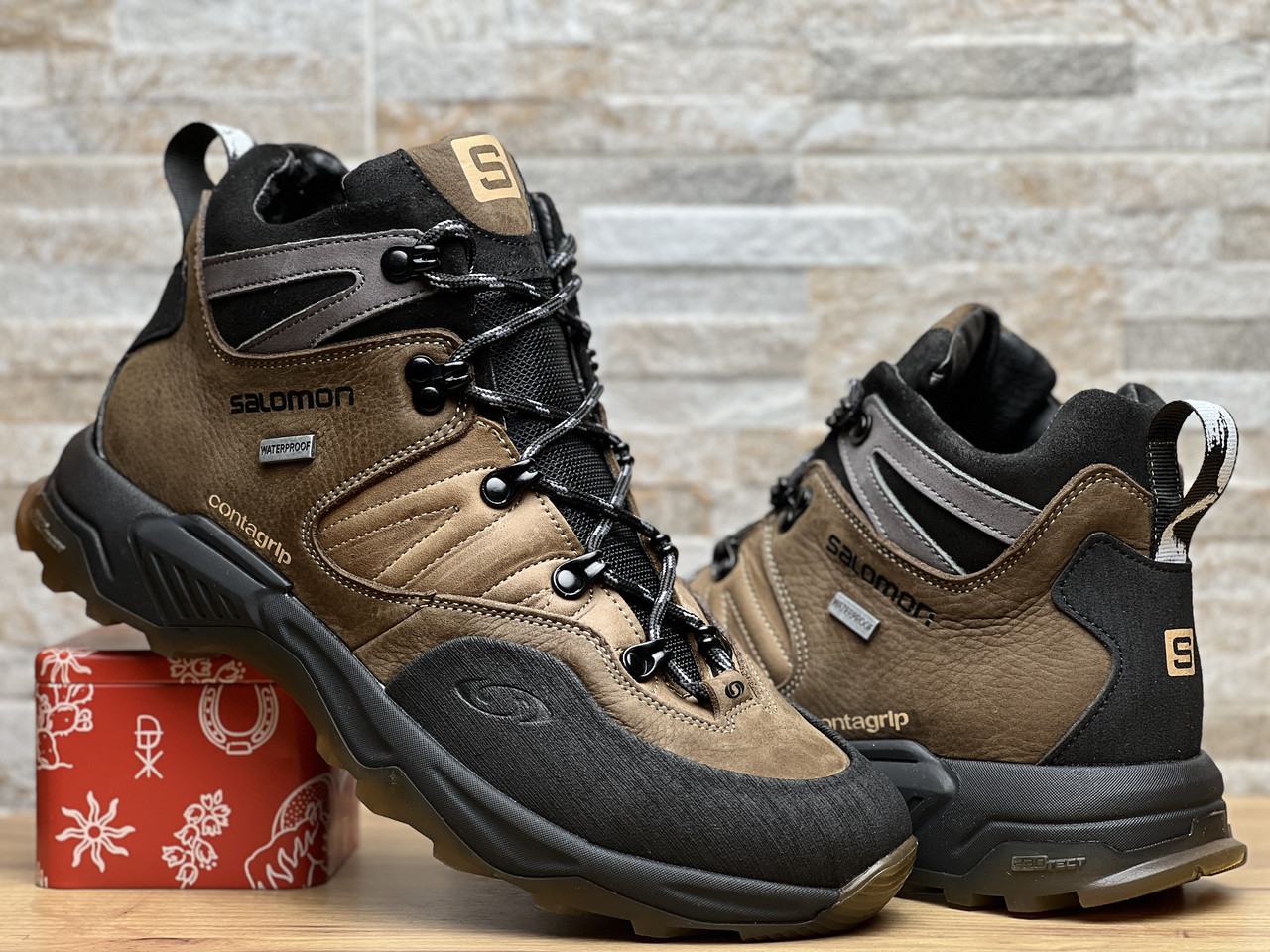 Спортивні шкіряні черевики, кросівки термо Salomon Contagrip Gore-Tex, фото 1