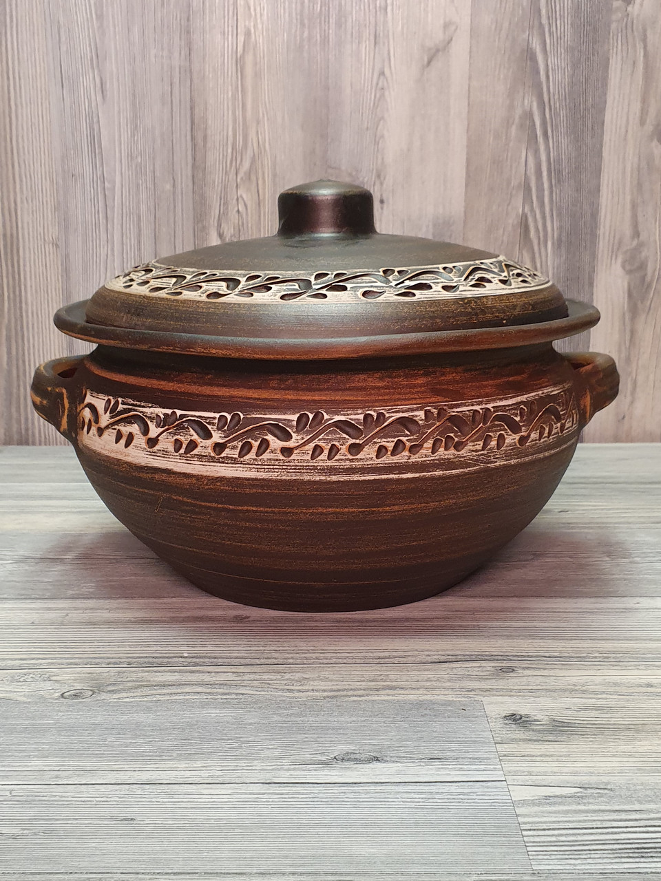 Жаровня з кришкою для духовки з червоної глини (глиняна), 3 л.