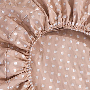 Натяжне захисне простирадло мікрофібра на гумці (120*200*25) з принтом дрібні квадрати на бежевому, фото 2