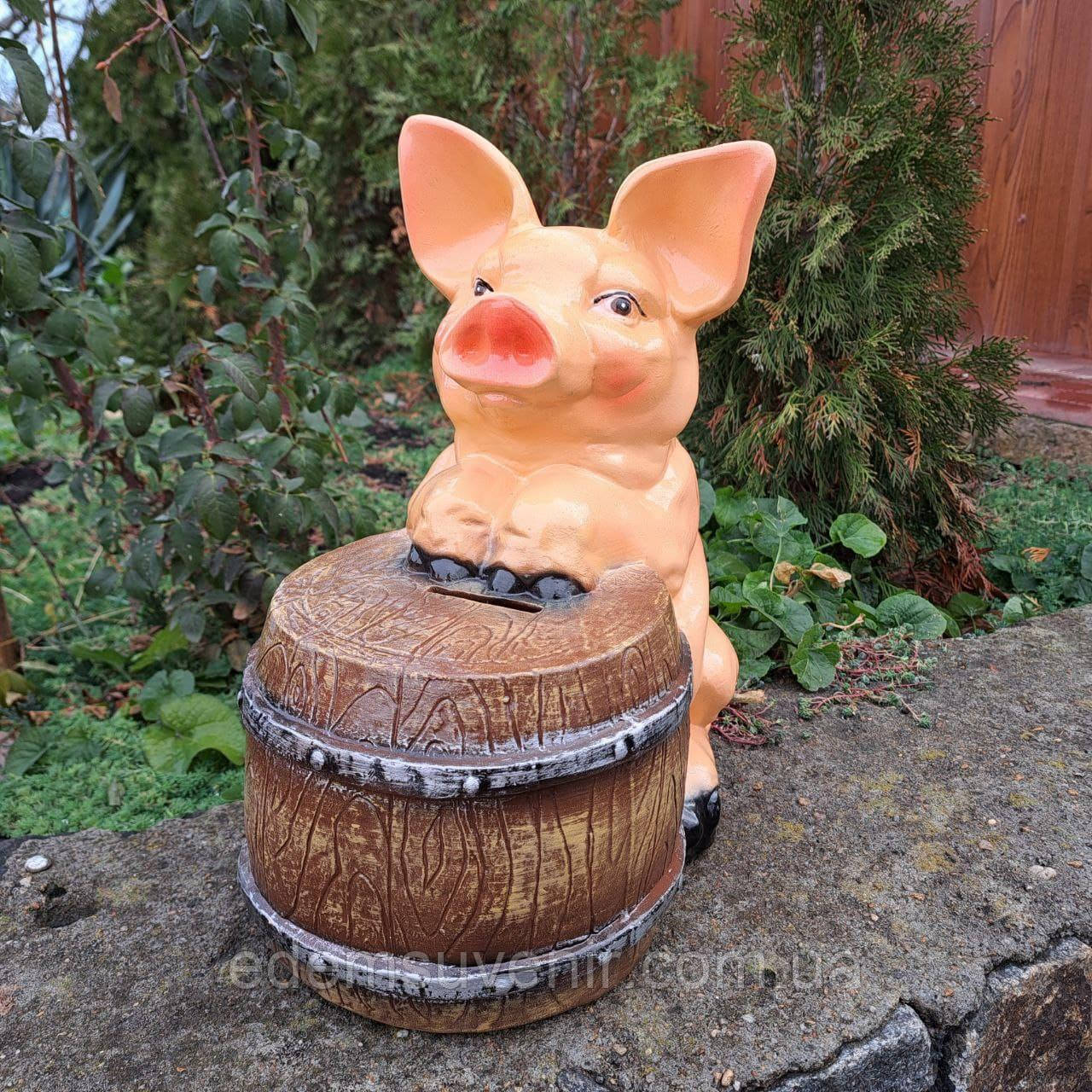 Декоративна скарбничка Свиня велика (33х29х19 см), срібна, скарбничка для грошей у вигляді свинки