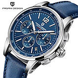 Pagani Design YS008 Silver-Blue Годинник чоловічий кварцовий водонепроникний з хронографом сапфірове скло, фото 4