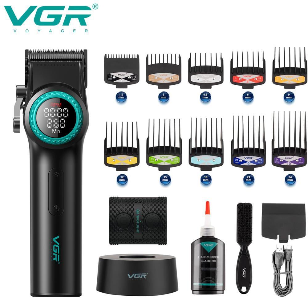Акумуляторна машинка для стрижки (clipper) VGR V-001, 10 насадок, 9000 RPM, 4600 mAh, LED light, LED display