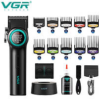Акумуляторна машинка для стрижки (clipper) VGR V-001, 10 насадок, 9000 RPM, 4600 mAh, LED light, LED display