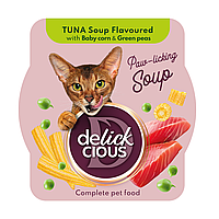 Консервований корм для кішок Delickcious Суп з тунця з додаванням мінікукурудзи та зеленого горошку 80 г
