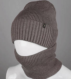 Комплект шапка-резинка з відворотом на флісі + Баф на філсі (230701), Шоколад