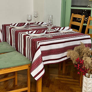 Скатертина лляна "Український орнамент" червона (Під замовлення, або стандартний розмір)