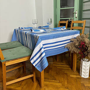Скатертина лляна "Український орнамент" синя (Під замовлення, або стандартний розмір)